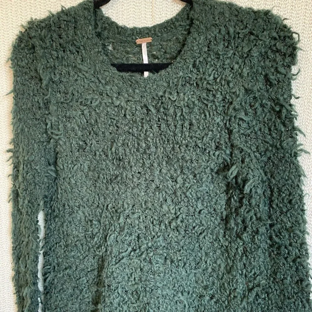 Free People Forest Green Textured Crewneck Sweater
